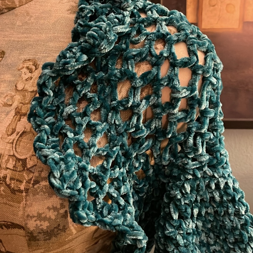Teal Open-Knit Chenille Women's Sweater Shrug - Picture 4 of 4